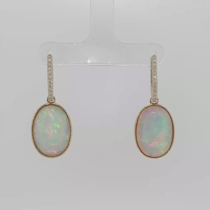 Yellow Gold Dangle Earrings with Oval Opal Cabochons