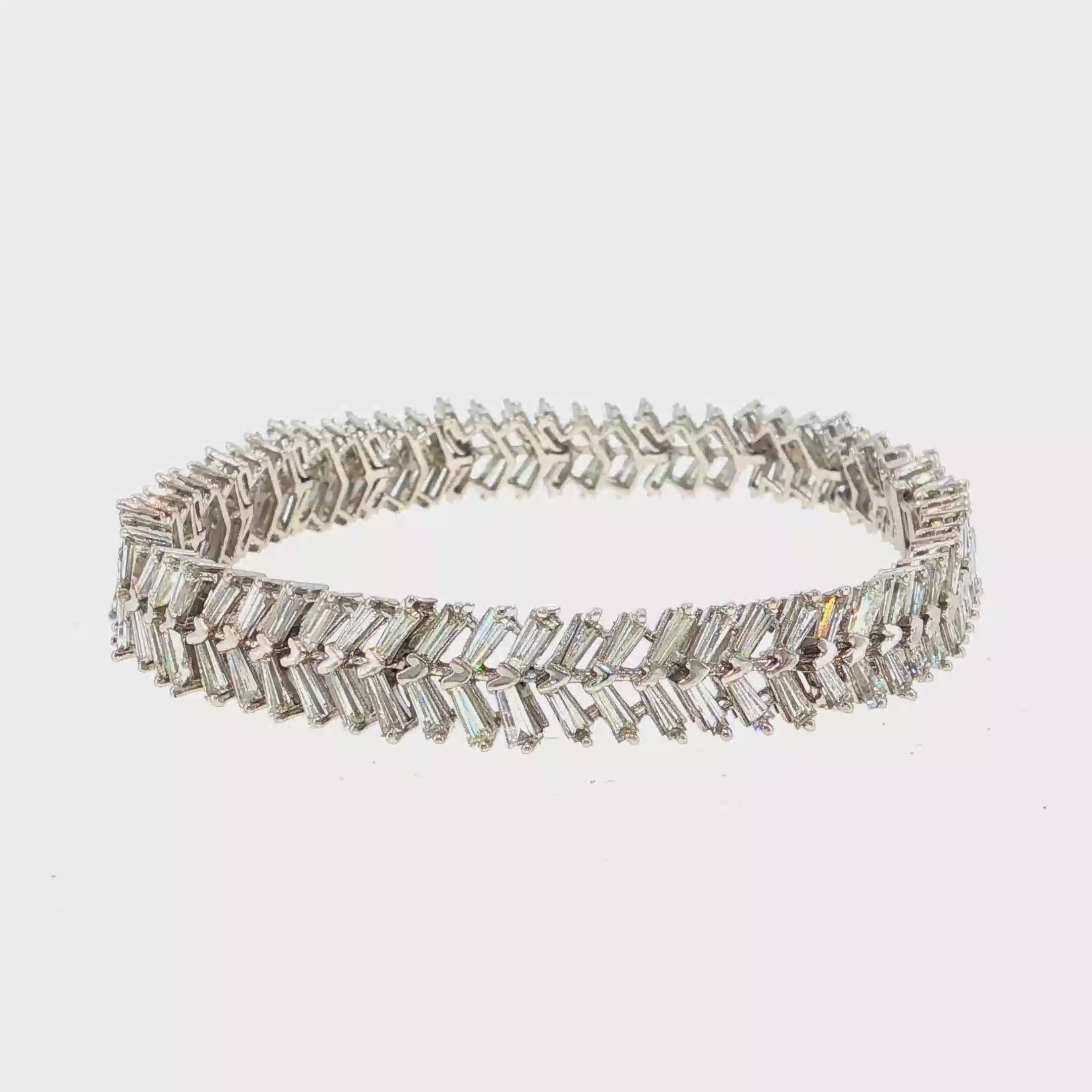 Elegant White Gold Silver Diamond Baguette Tennis Bracelet