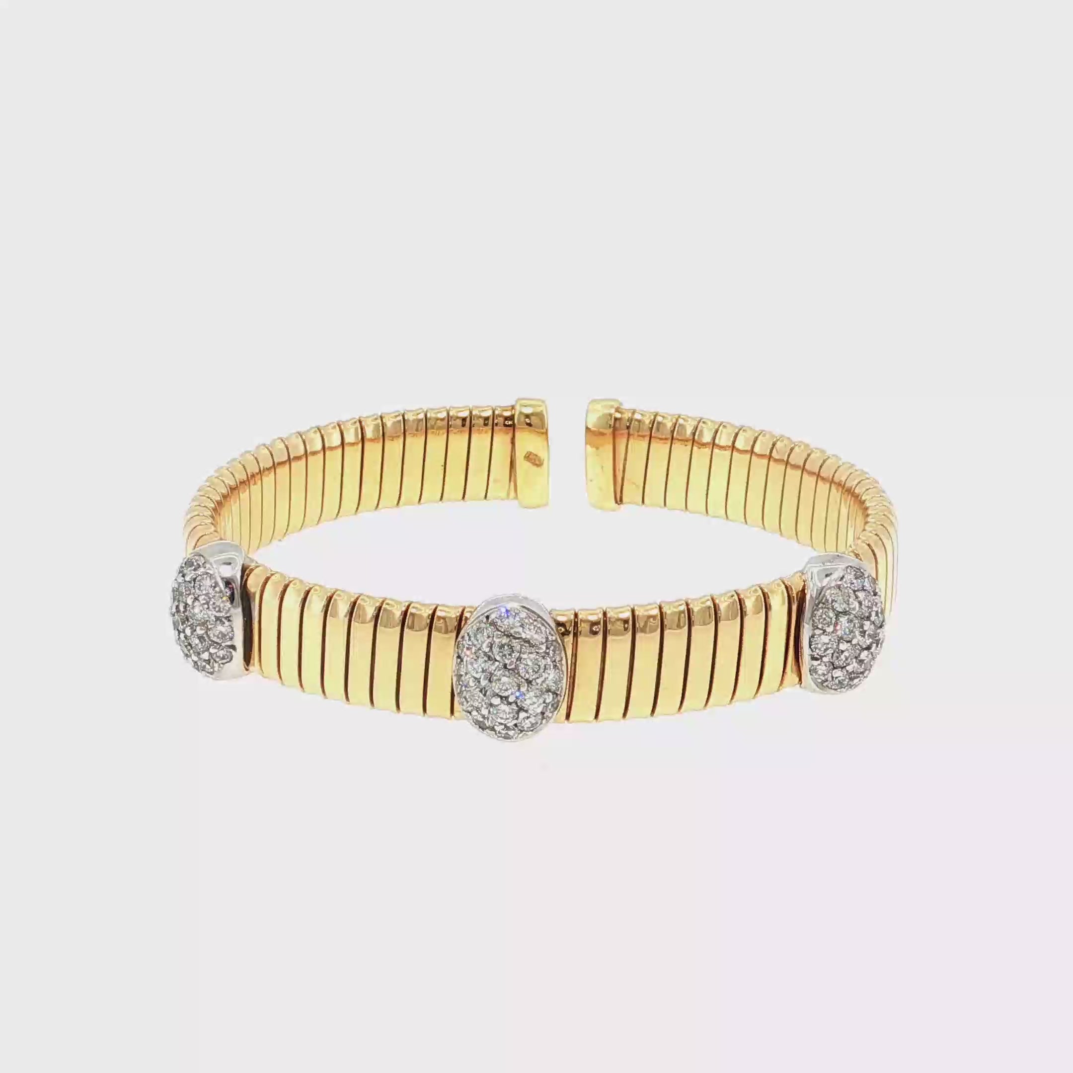 Elegant Round Brilliant Diamond Pave Yellow Gold Bangle