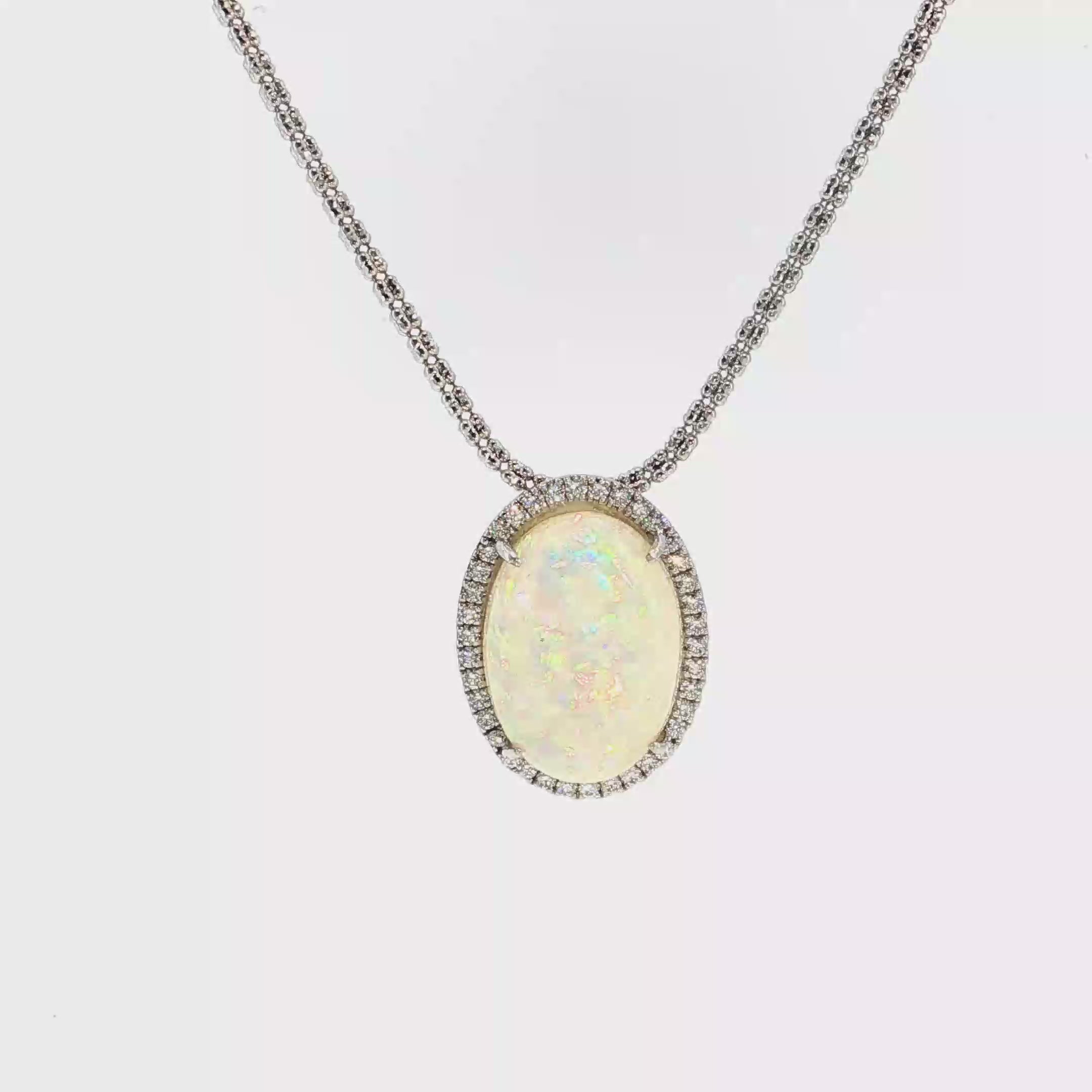 Silver Charm Necklace with Cabochon Opal Pendant