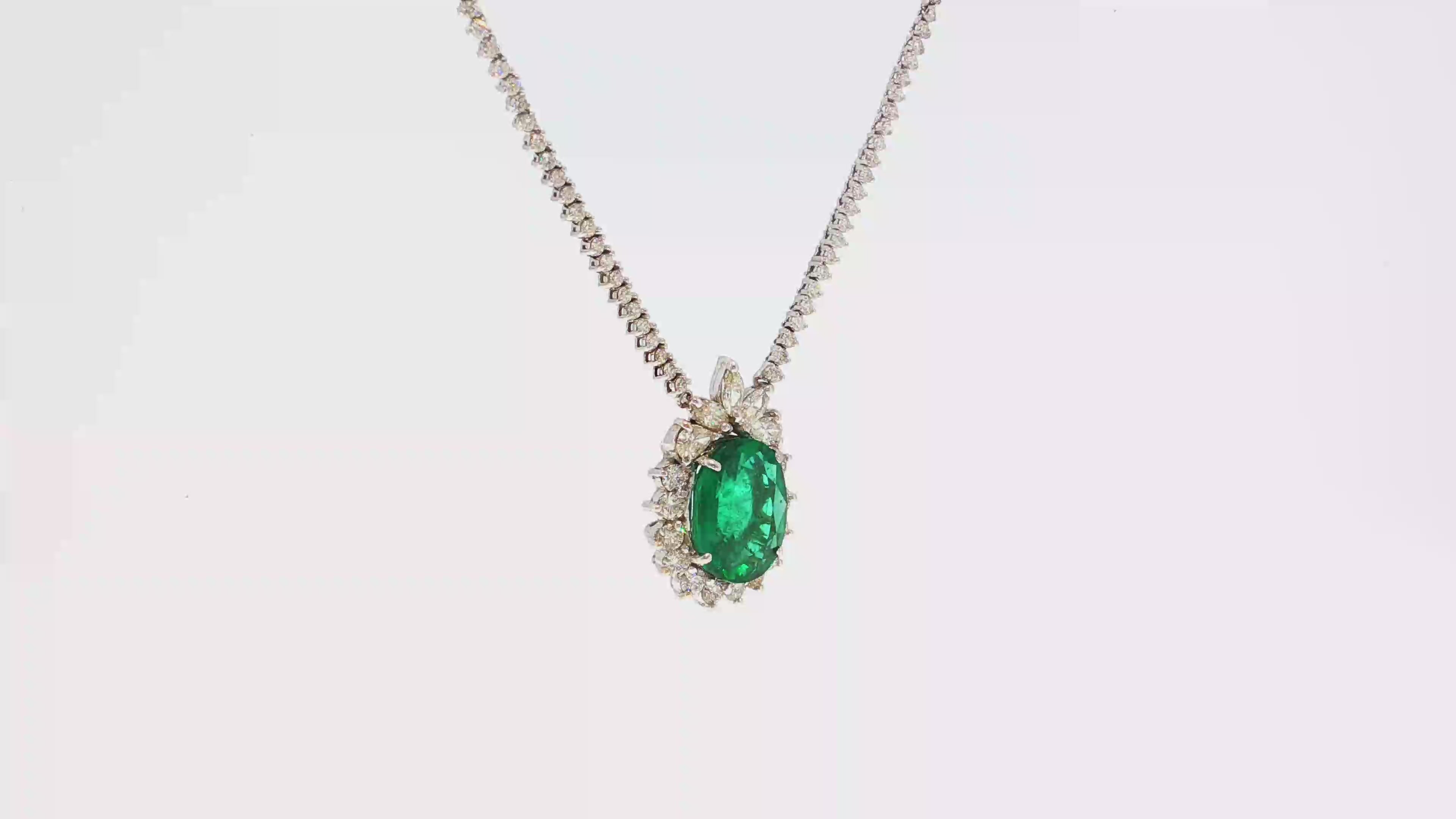 White Gold Charm Necklace with Oval Emerald Cabochon