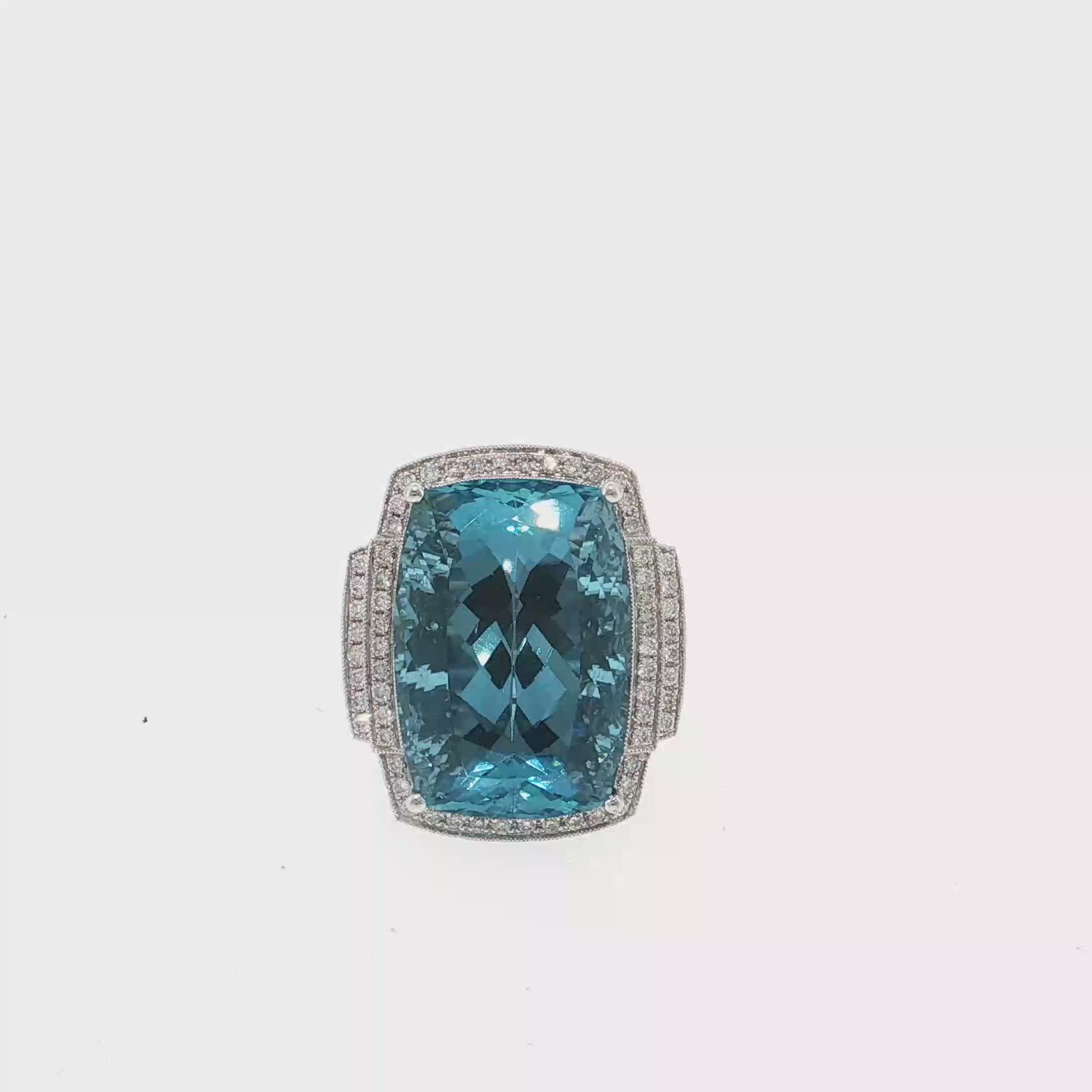 White Gold Cocktail Ring with Bluish Green Aquamarine Gemstone