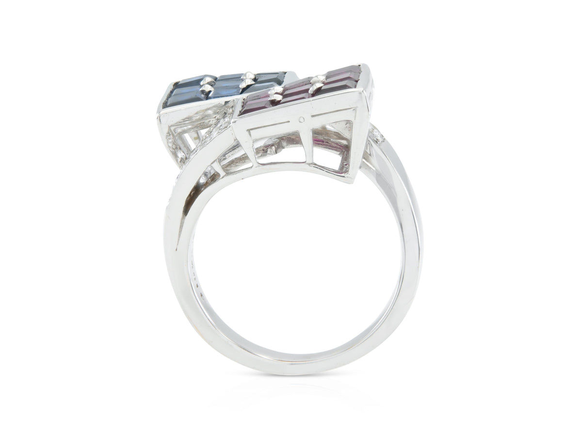 Oscar Heyman Ruby and Sapphire Bypass Ring with Diamonds