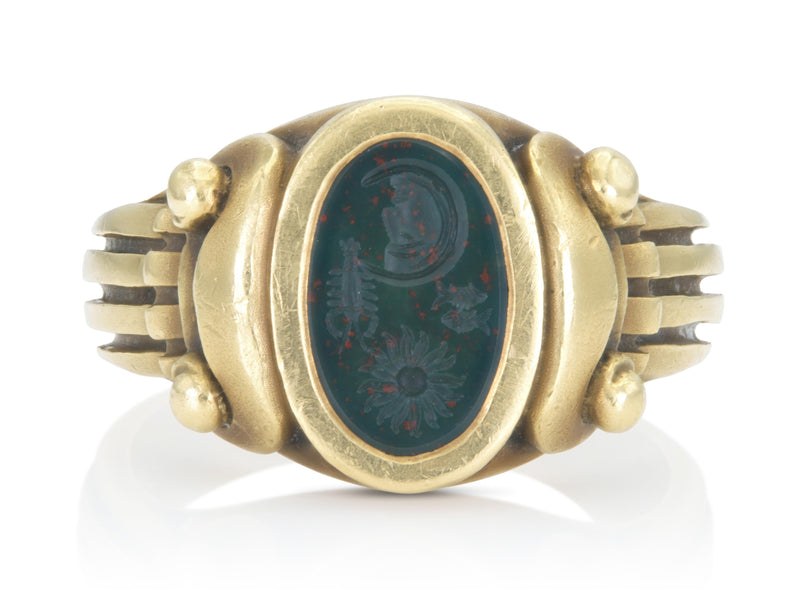 Vintage 1980s B. Kieselstein Cord Bloodstone Intaglio Signet Ring