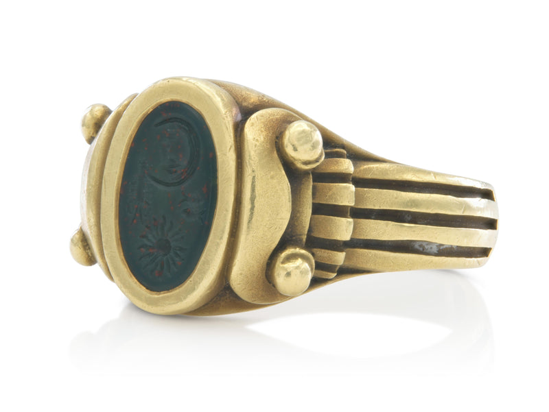 Vintage 1980s B. Kieselstein Cord Bloodstone Intaglio Signet Ring
