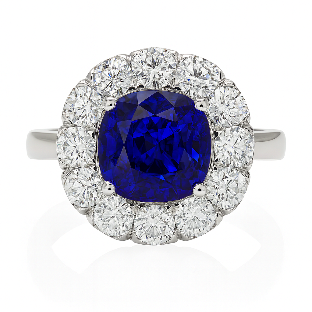 SR053922 - Ring-18KW/9.6G 1SAPP-4.15CT 12RD-1.40CT 22RD-0.27CT AGL