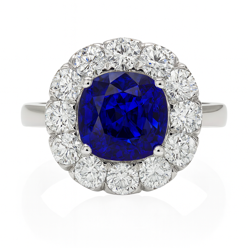 SR053922 - Ring-18KW/9.6G 1SAPP-4.15CT 12RD-1.40CT 22RD-0.27CT AGL