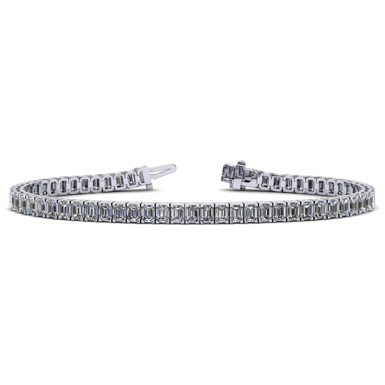 T0512112EW - 12CT 18K White Gold Emerald Cut Tennis Bracelet