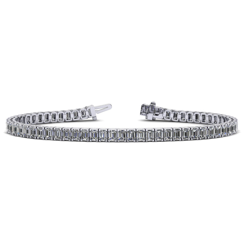 T0512110EW - 10CT 18K White Gold Emerald Cut Tennis Bracelet