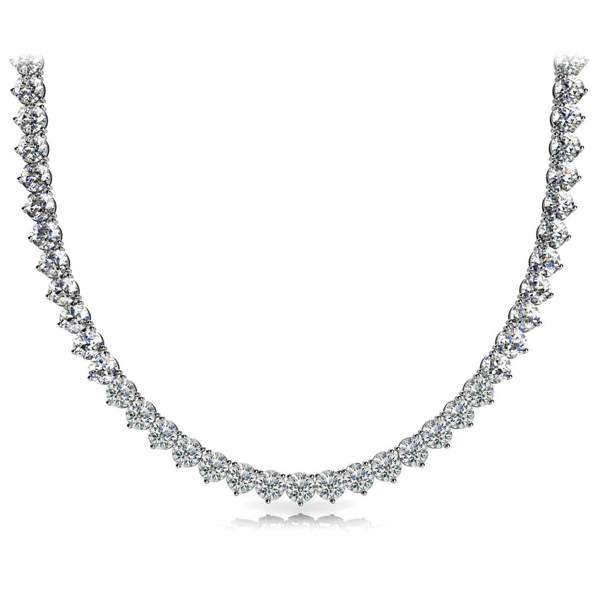 TN014015 - 18K White Gold 15ct Straight 3 Prong Tennis Necklace