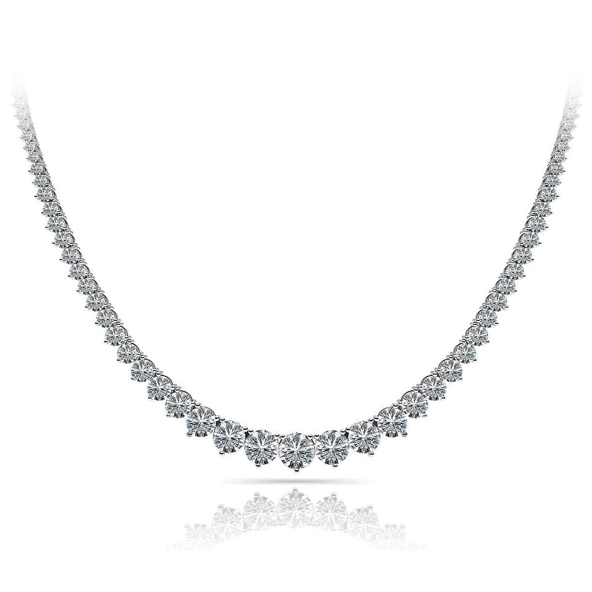 TN024010W - 18K White Gold 10ct Graduating 3 Prong Riviera Necklace
