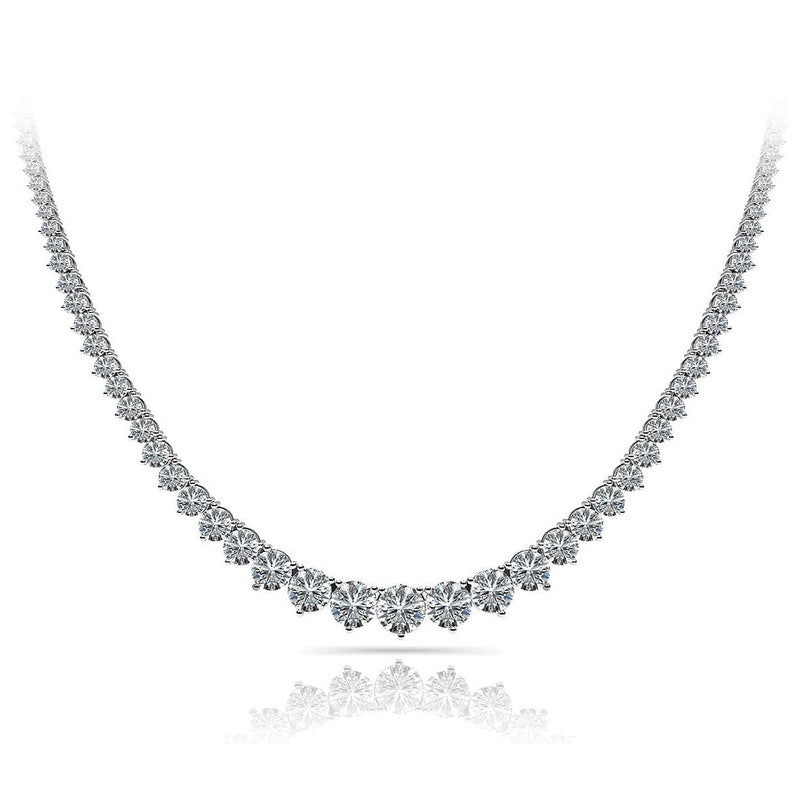 TN024010W - 18K White Gold 10ct Graduating 3 Prong Riviera Necklace