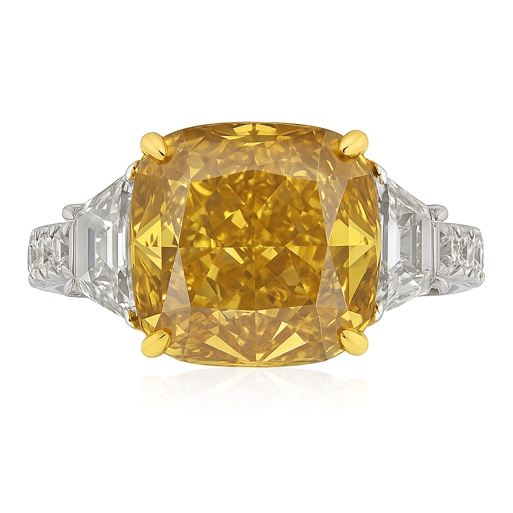 YR053520 - RING-18K 6.03-CUSHION GIA-FDBY-SI2 2TRAP-0.65CT 12RD-0.64CT