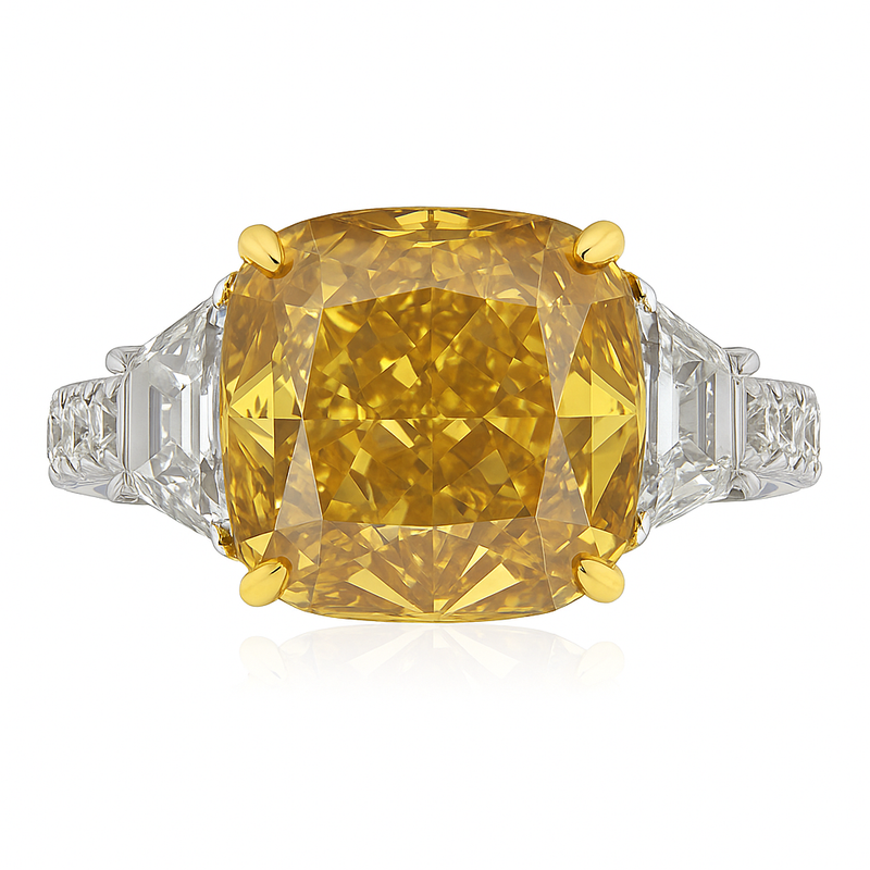 YR053520 - RING-18K 6.03-CUSHION GIA-FDBY-SI2 2TRAP-0.65CT 12RD-0.64CT